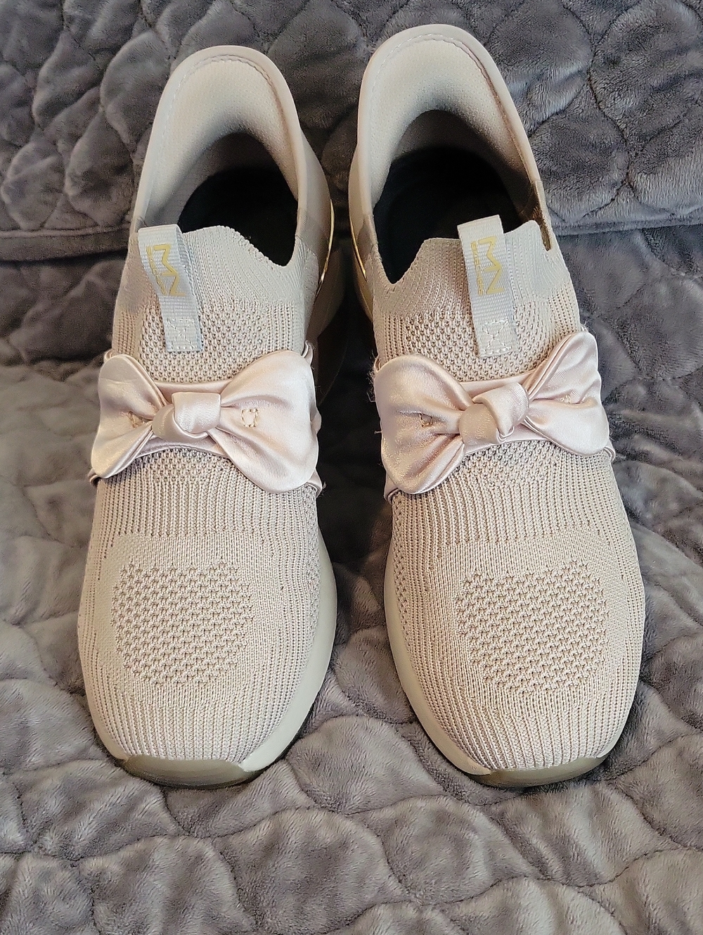 Mark Nason Skechers Women’s Knit Slip-On Sneakers with Bow Detail — Cream